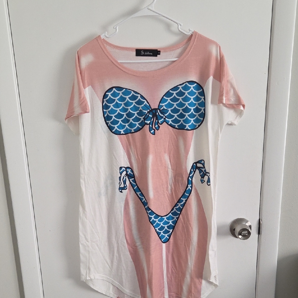 Stylish Women's Swim Coverup with Blue and Pink Design